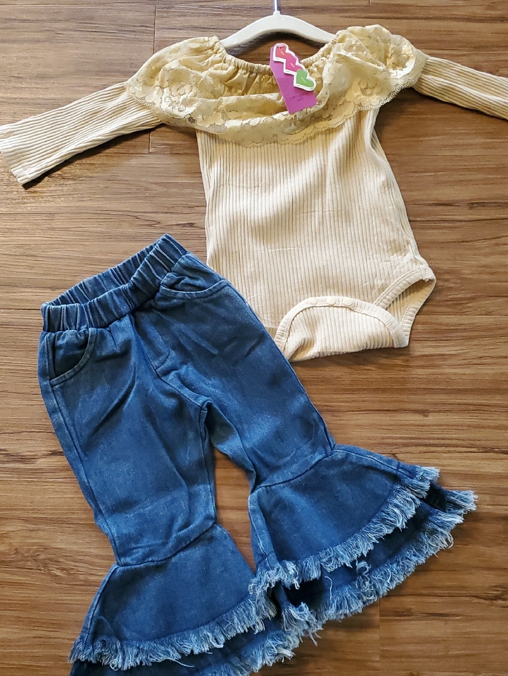 Kids Ruffled Denim Bell-Bottoms - Blue